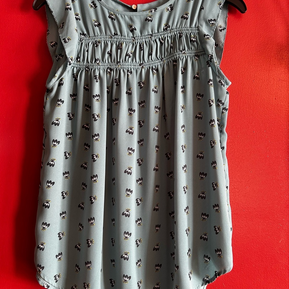 LOFT Teal Floral Sleeveless Top